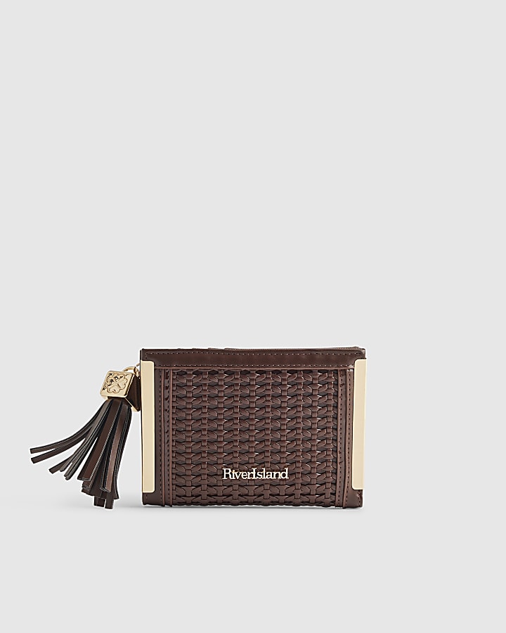 Brown Woven Tassel Foldout Purse