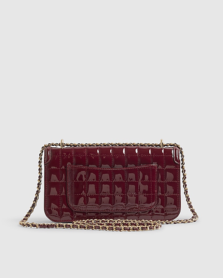 Red Patent Quilted Pocket Front Shoulder Bag