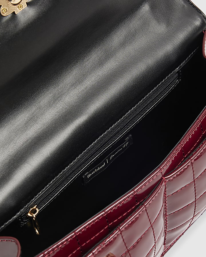 Red Patent Quilted Pocket Front Shoulder Bag
