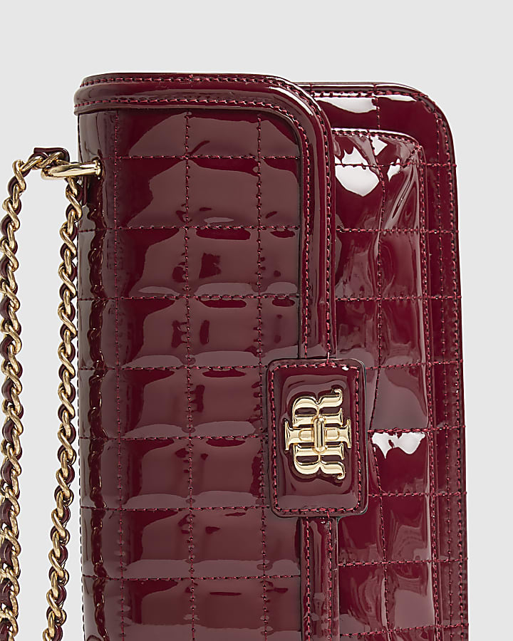 Red Patent Quilted Pocket Front Shoulder Bag