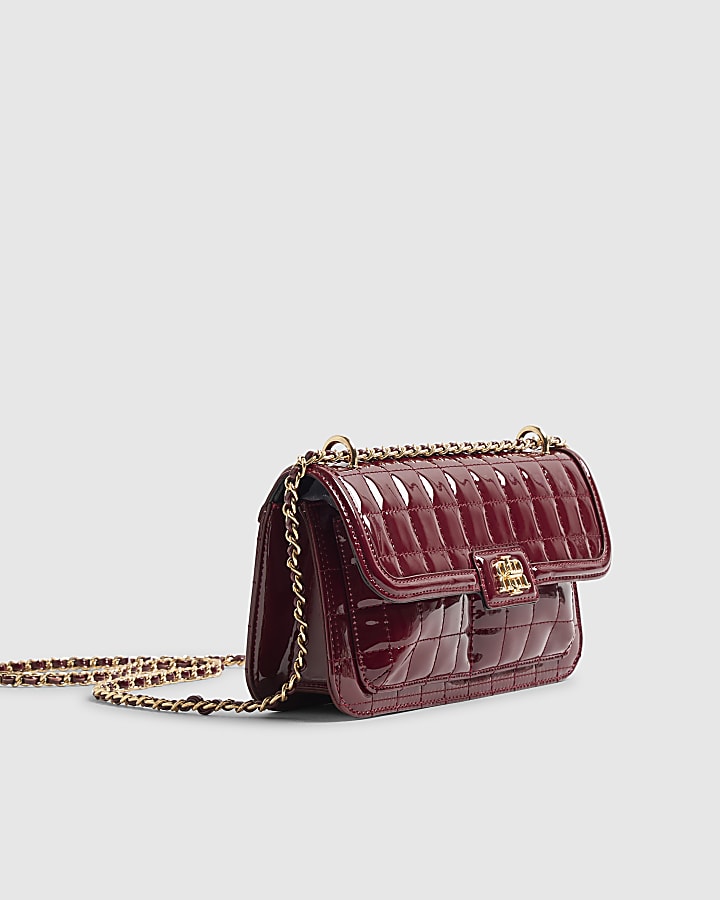 Red Patent Quilted Pocket Front Shoulder Bag