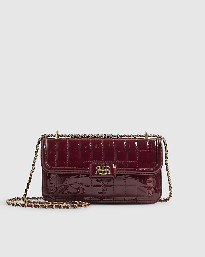 Red Patent Quilted Pocket Front Shoulder Bag