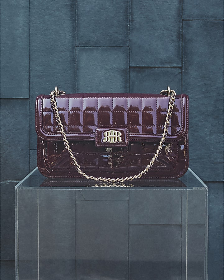 Red Patent Quilted Pocket Front Shoulder Bag
