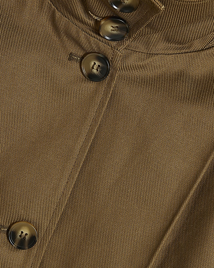 Khaki Pleat Detail Crop Jacket