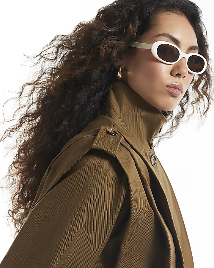 Khaki Pleat Detail Crop Jacket