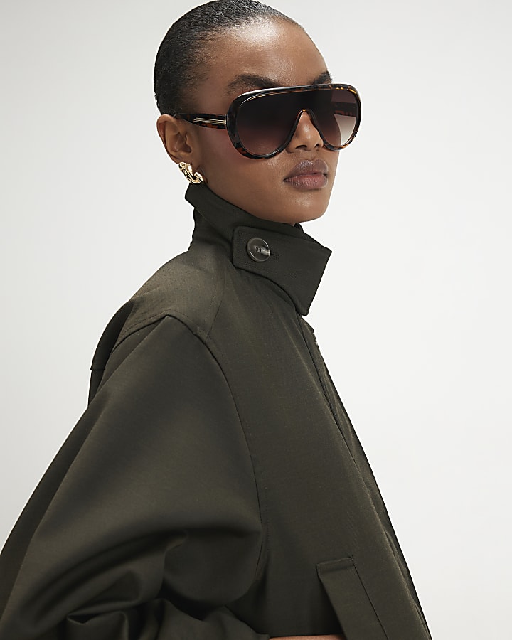 Khaki Funnel Neck Bubble Hem Bomber Jacket