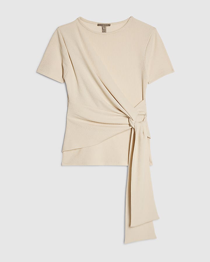 Cream Textured Knot Front Top