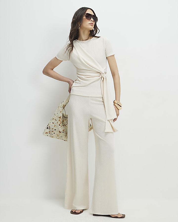 Cream Textured Knot Front Top