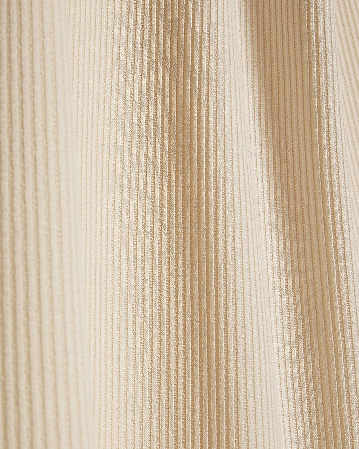 Cream Textured Wide Leg Trousers