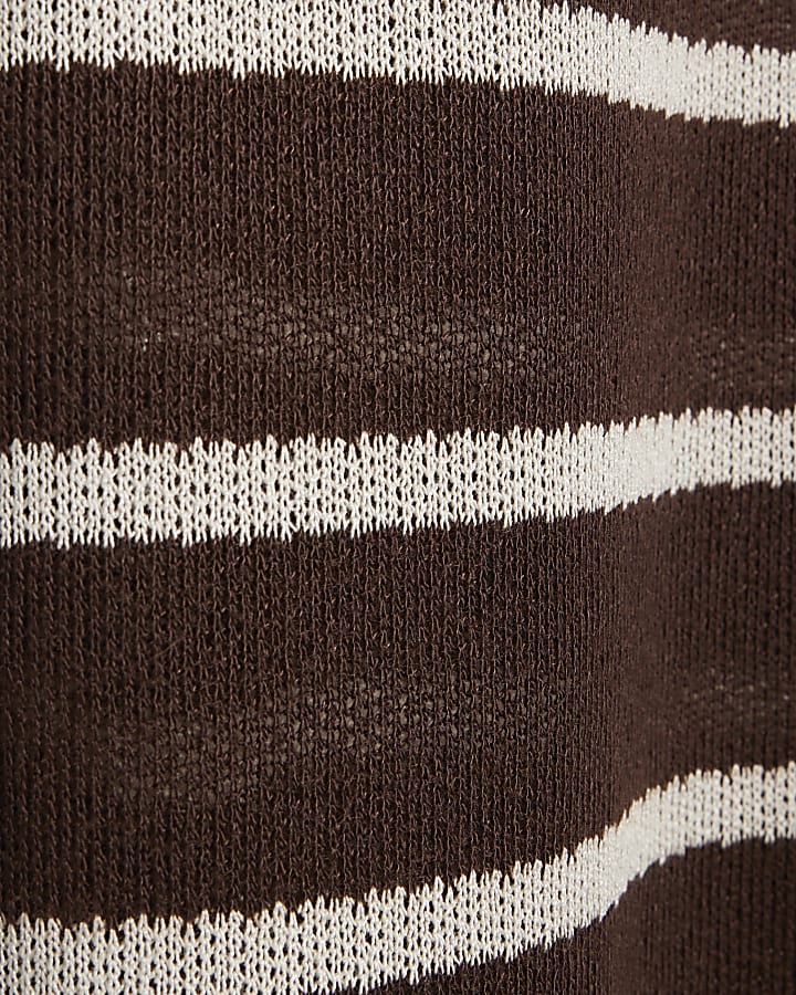 Brown Striped Textured Wide Leg Trousers