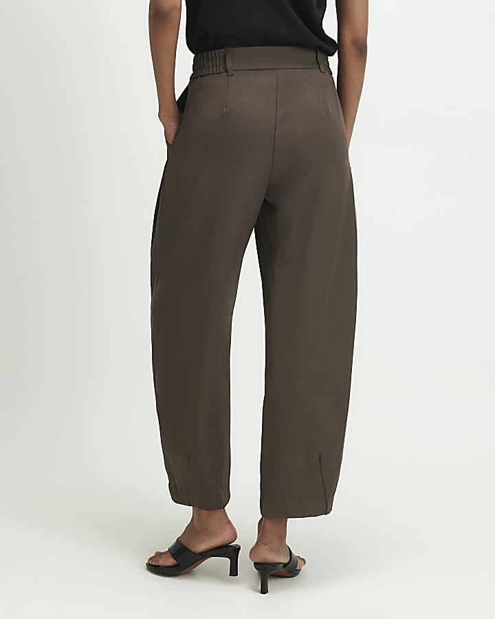 Grey Belt Trim Leg Barrel Trousers