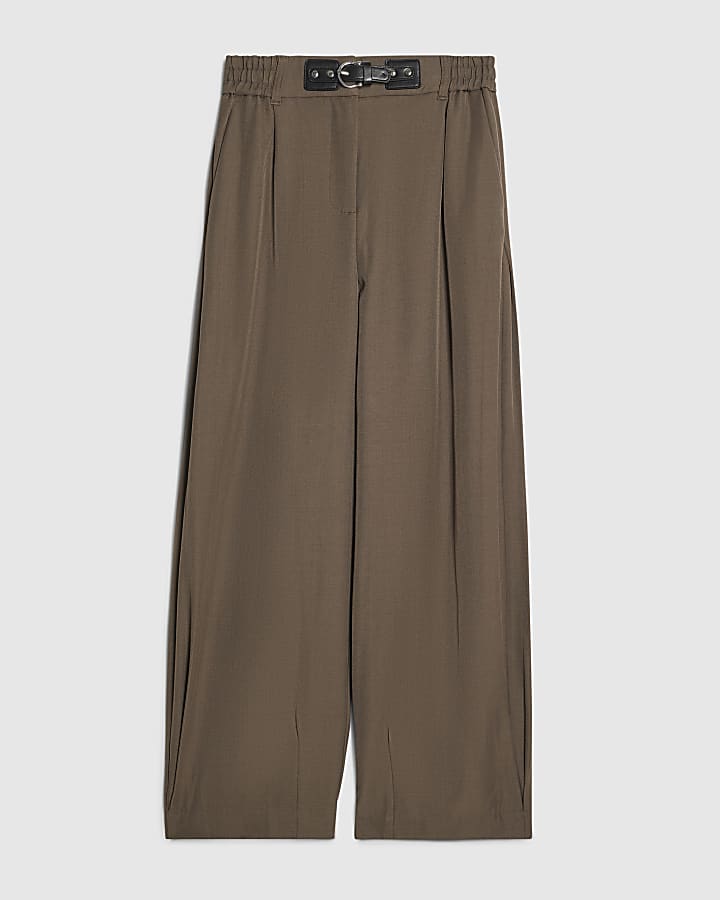 Brown Belt Trim Leg Barrel Trousers
