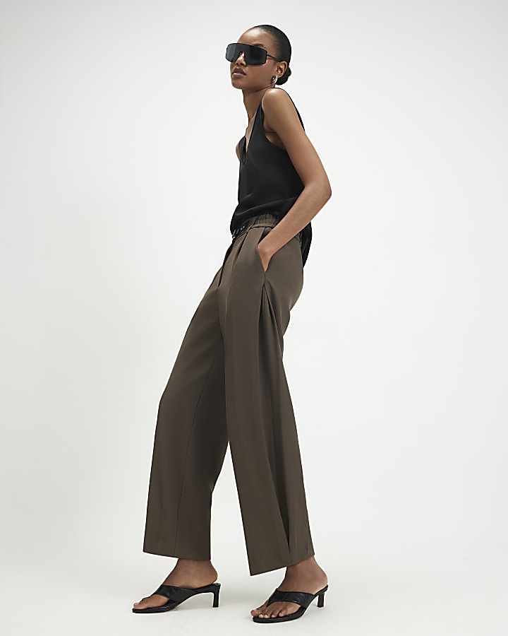 Grey Belt Trim Leg Barrel Trousers