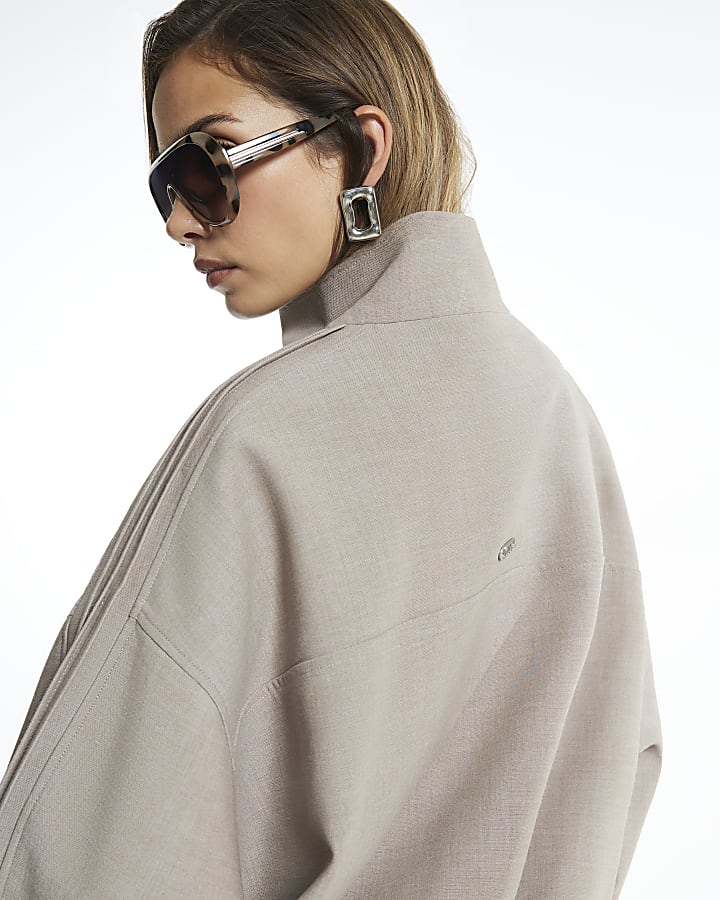 Grey Hybrid Detail Tailored Bomber Jacket