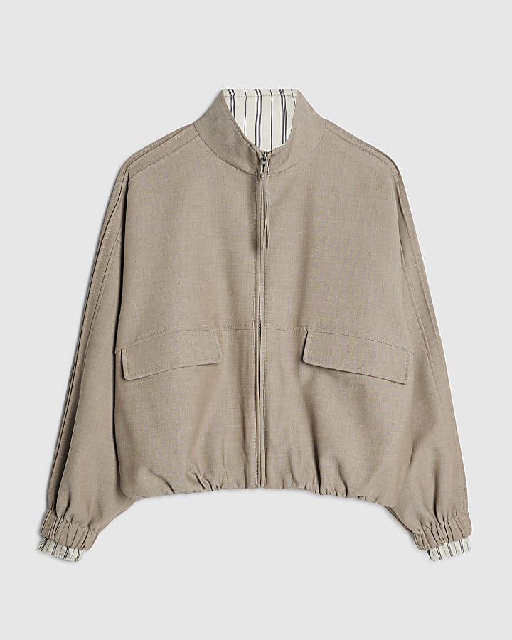 Grey Hybrid Detail Tailored Bomber Jacket