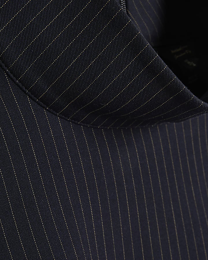 Navy Pinstripe High Neck Top