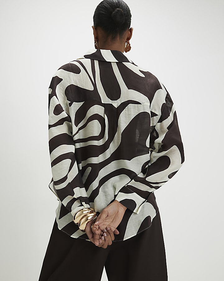 Cream Abstract Print Long Sleeve Shirt