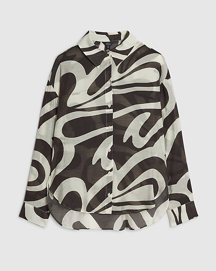 Cream Abstract Print Long Sleeve Shirt