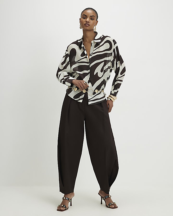 Cream Abstract Print Long Sleeve Shirt