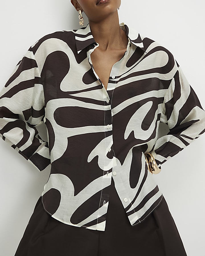 Cream Abstract Print Long Sleeve Shirt