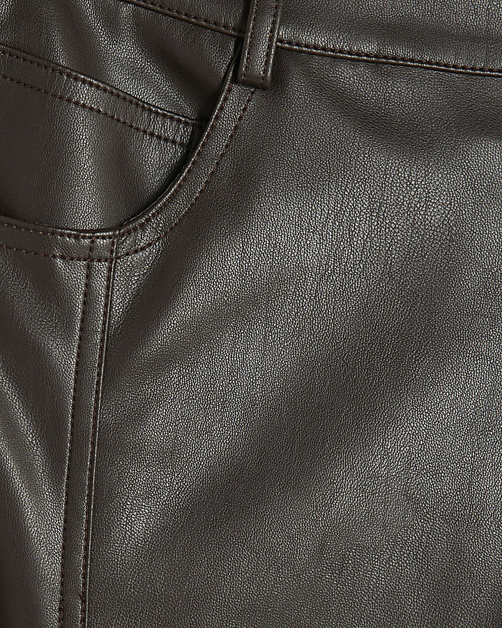 Brown Faux Leather Horseshoe Leg Trousers