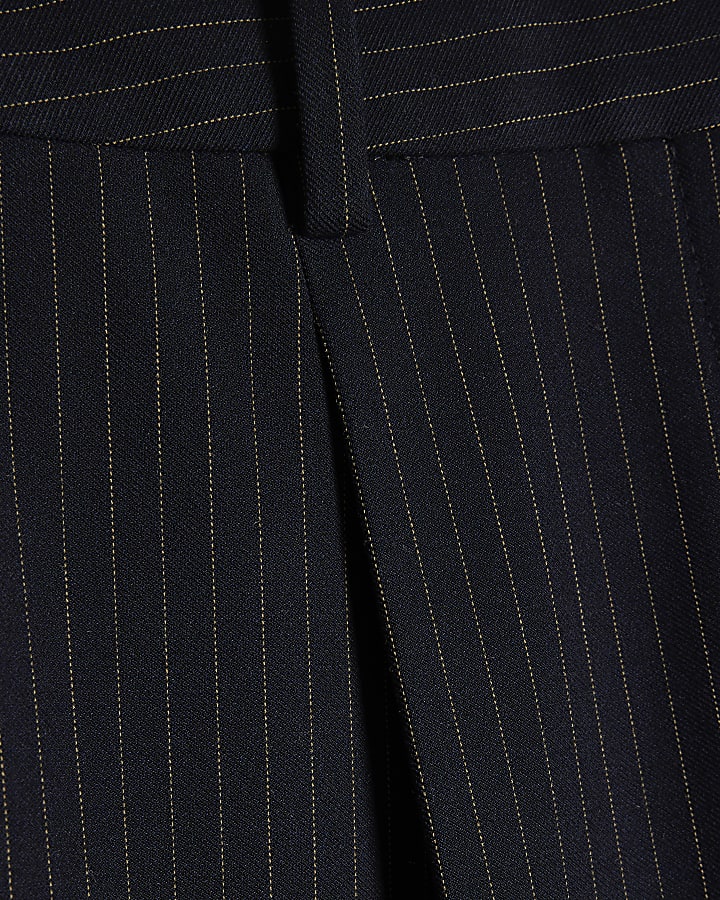Navy Pinstripe Pleated Wide Leg Trousers