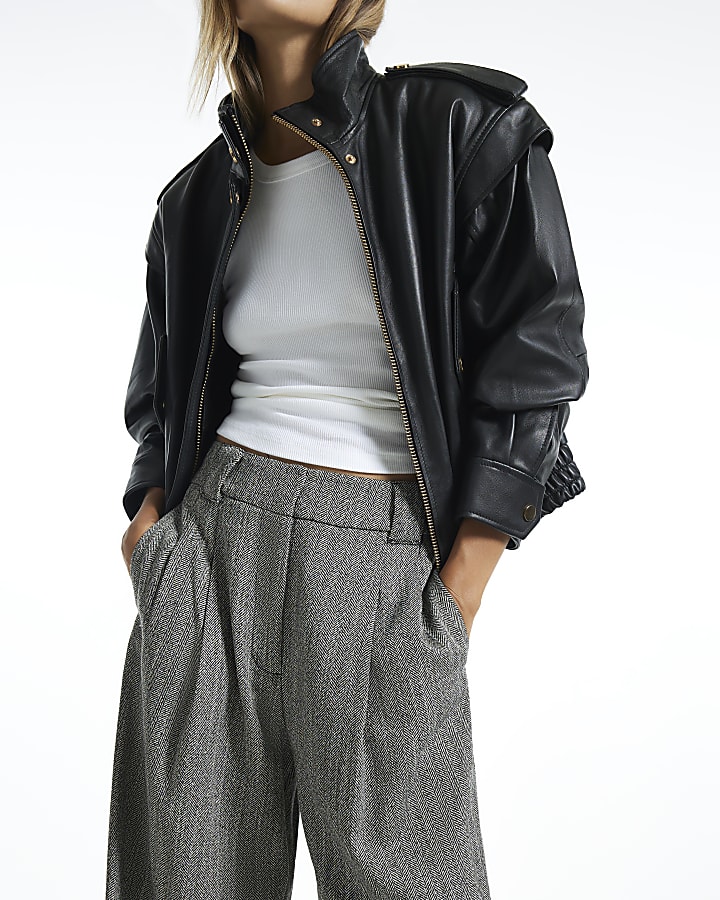 Grey Flecked Wide Leg Trousers