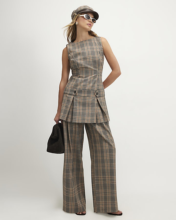 Grey Check Mini Pinafore Dress
