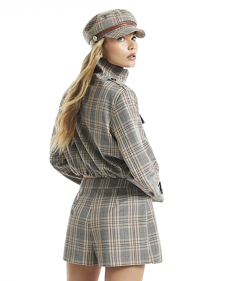 Grey Check Pleated Skort