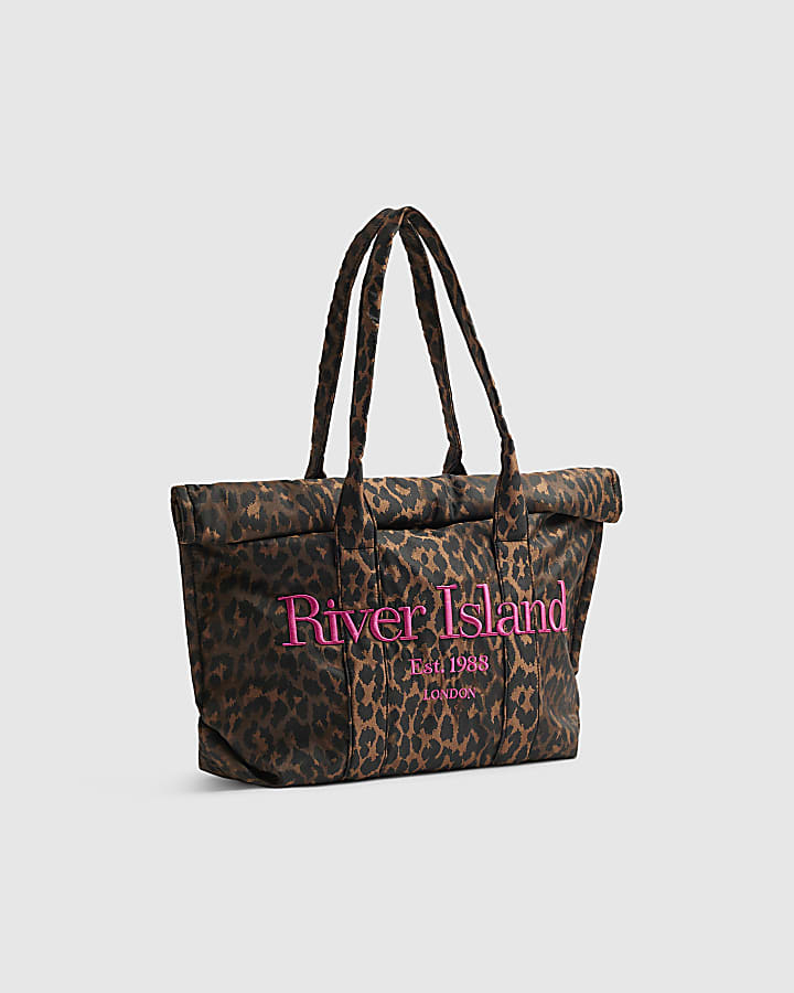 Brown Leopard Roll Top Holdall Bag