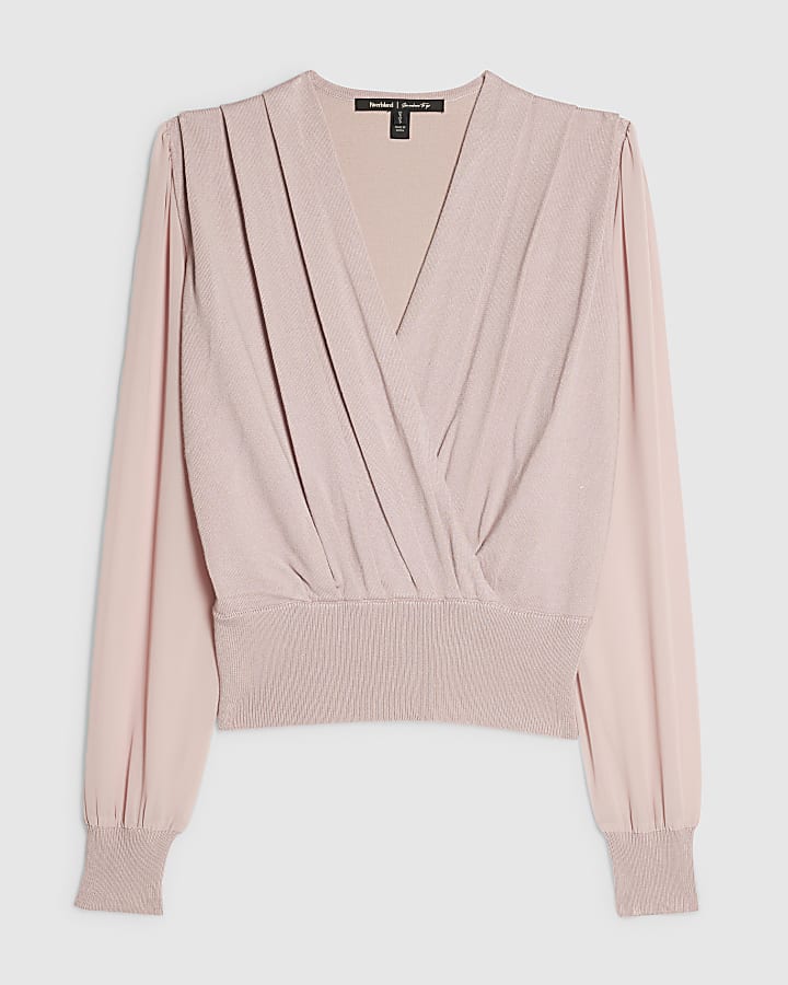 Pink Hybrid Knit Long Sleeve Top