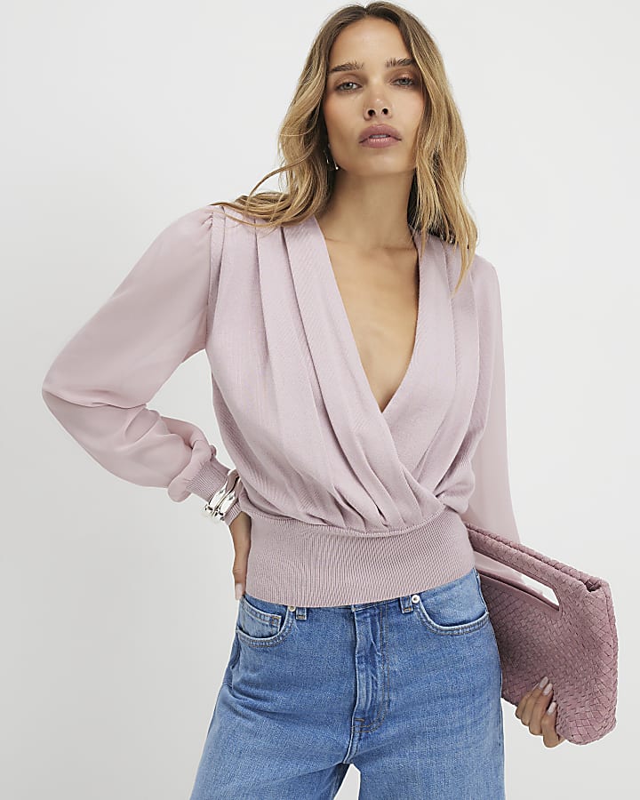 Pink Hybrid Knit Long Sleeve Top