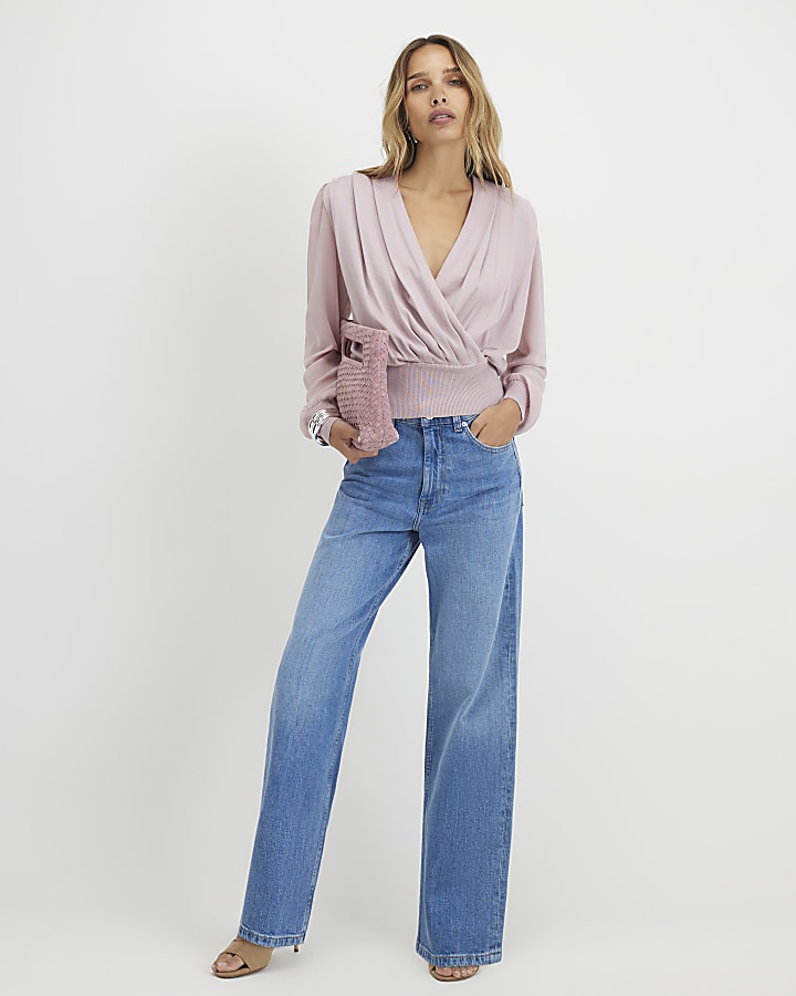 Pink Hybrid Knit Long Sleeve Top