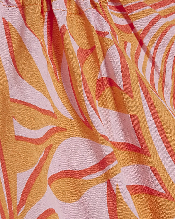 Orange Leaf Print Halter Maxi Dress