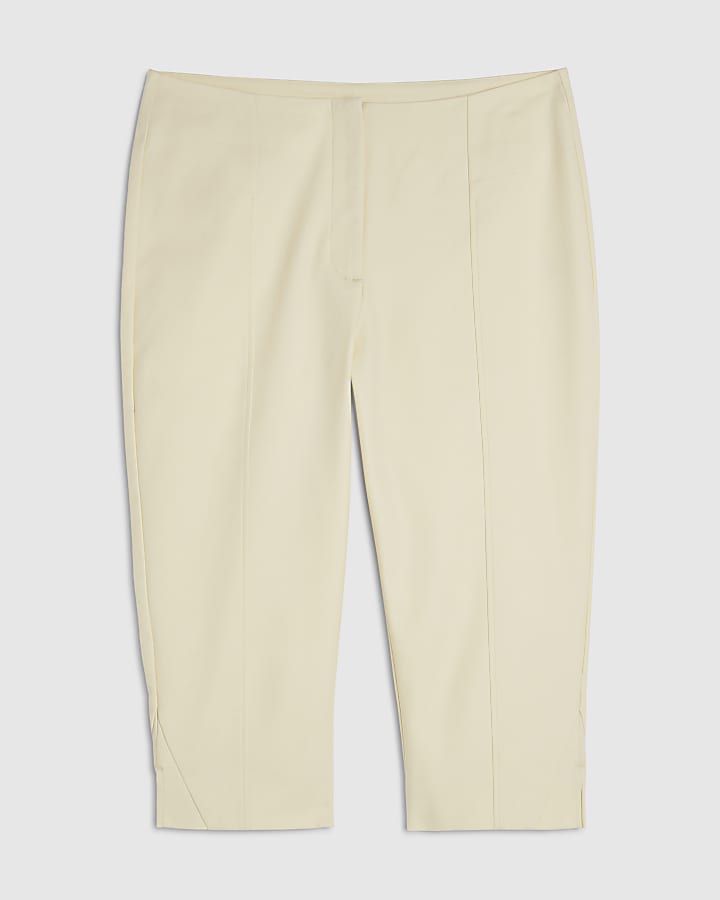 Yellow Cotton Sateen Capri Trousers