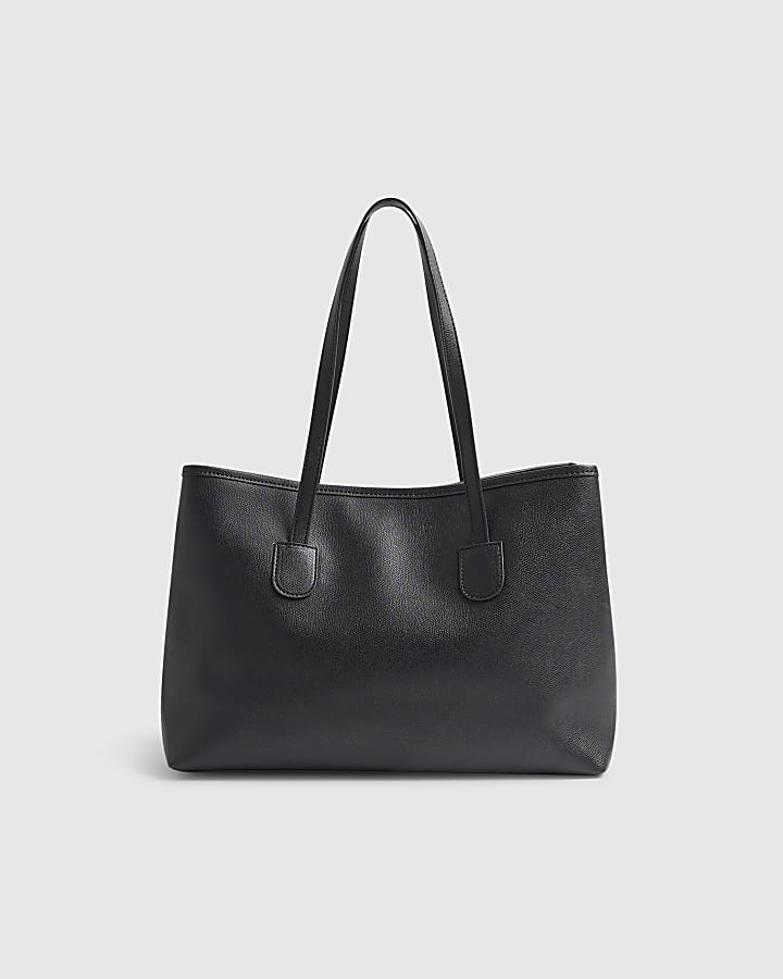 Black Buckle Zebra Pom Pom Shopper Bag