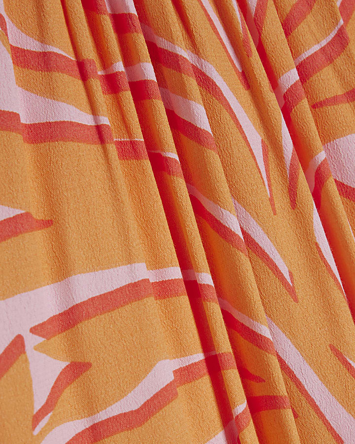 Orange Leaf Print Halter Neck Playsuit