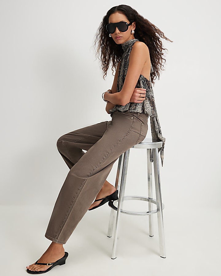 Brown Barrel Leg Jeans