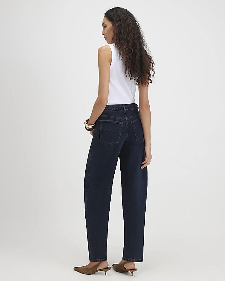 Navy Barrel Leg Jeans