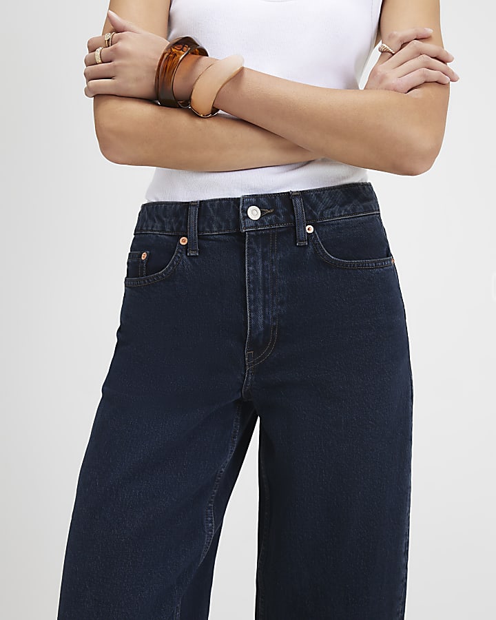 Navy Barrel Leg Jeans