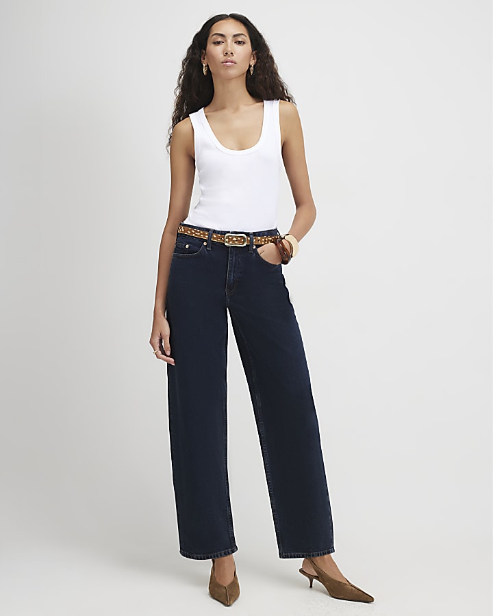 Navy Barrel Leg Jeans