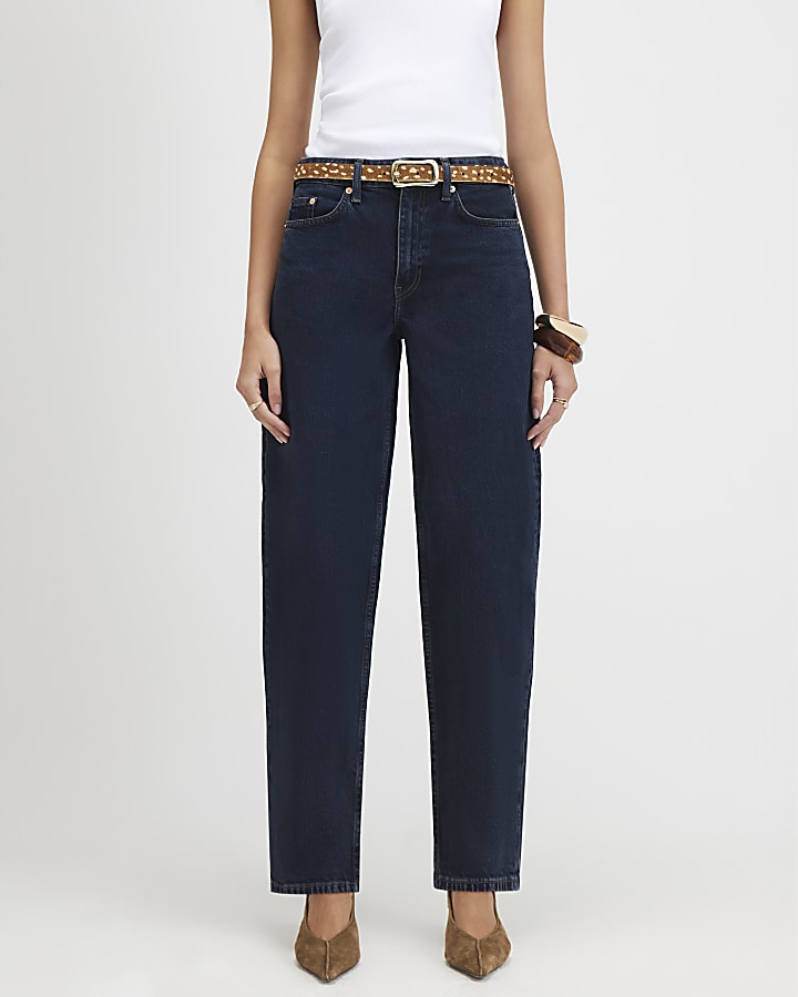 Navy Barrel Leg Jeans