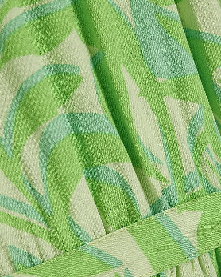Green Leaf Print Halter Neck Playsuit