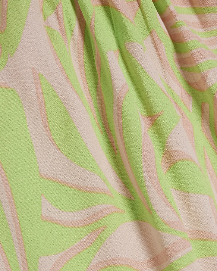 Green Leaf Print Halter Neck Maxi Dress