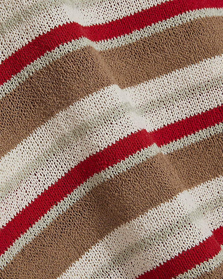 Cream Striped Knitted T-Shirt
