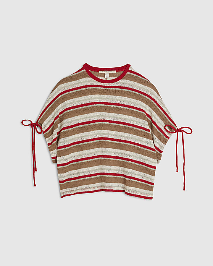 Cream Striped Knitted T-Shirt