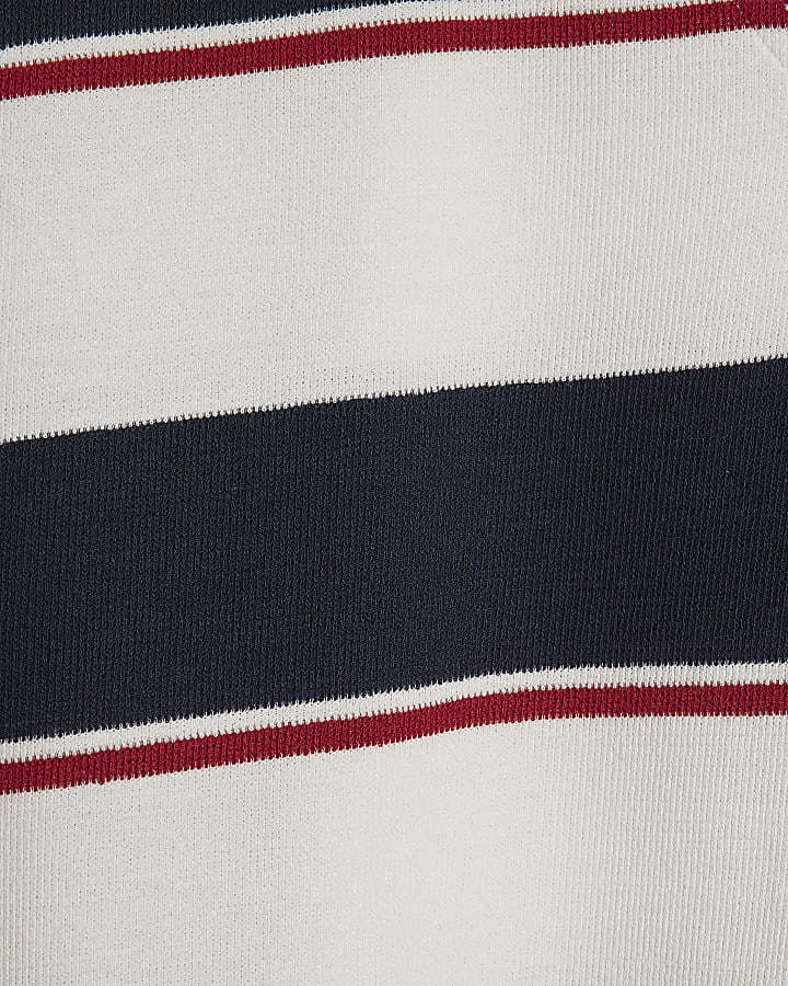 Navy Striped Textured V Neck T-shirt