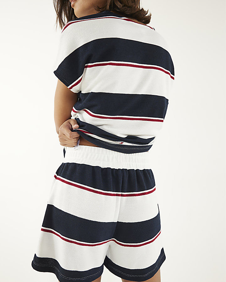 Navy Stripe Textured Shorts