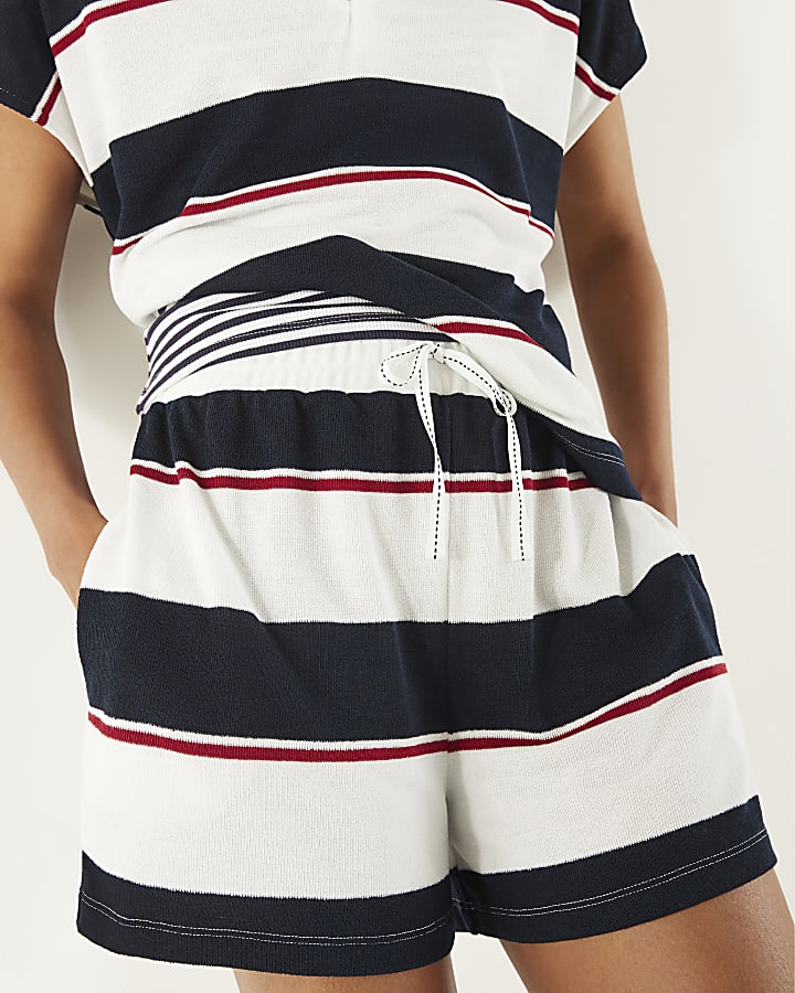 Navy Stripe Textured Shorts