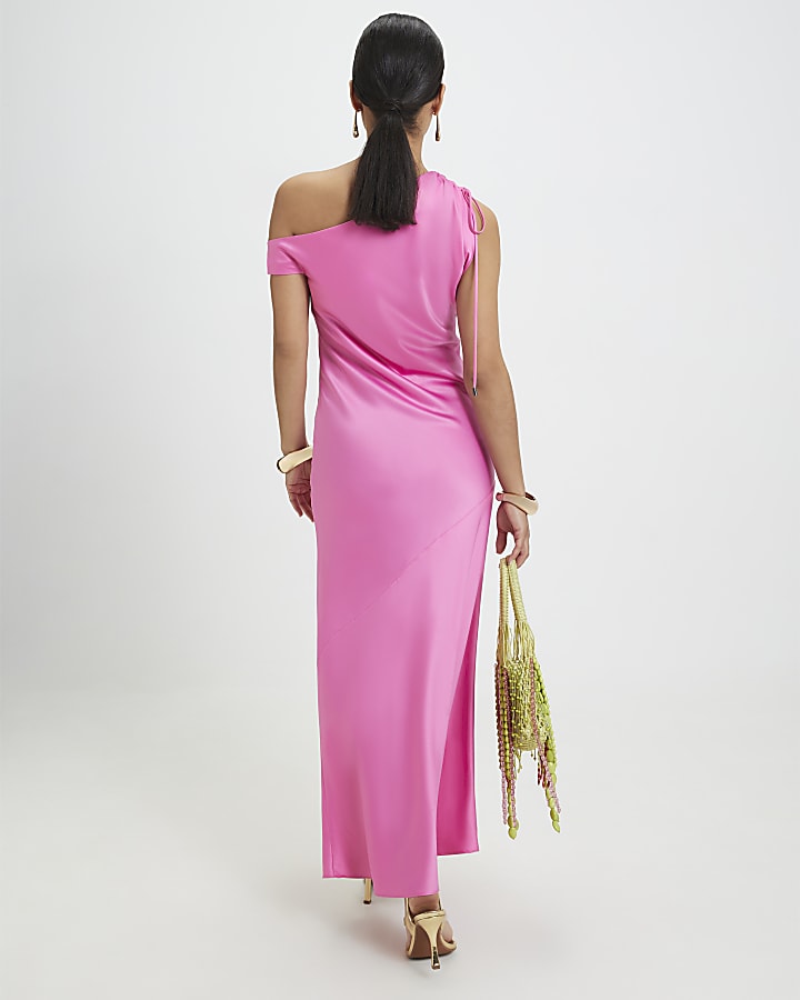 Petite Pink One Shoulder Maxi Slip Dress